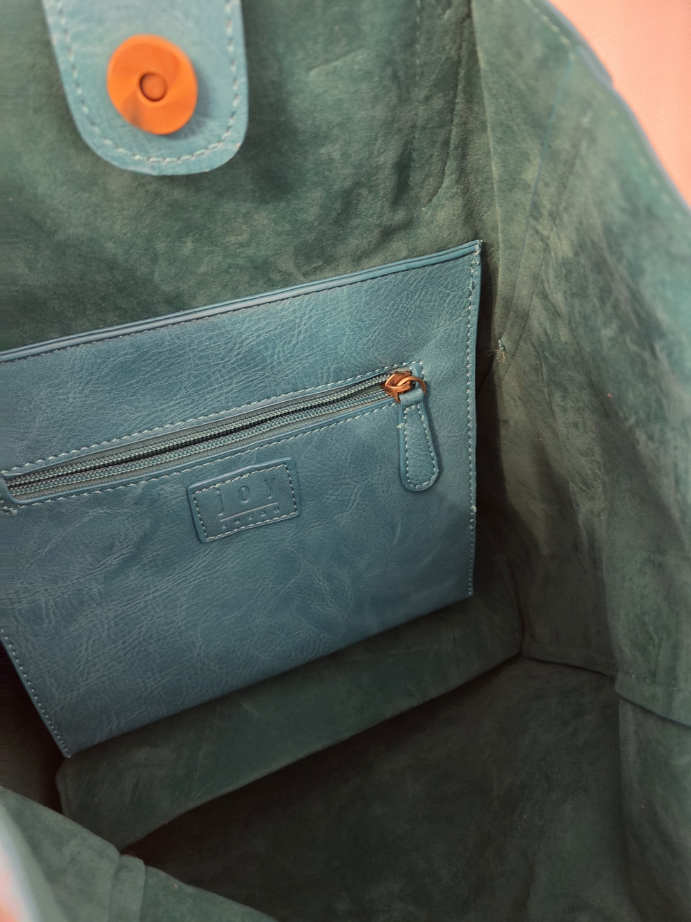 Teal Faux Leather Tote Bag - Women's Everyday Shoulder Bag - Picture 4 of 8